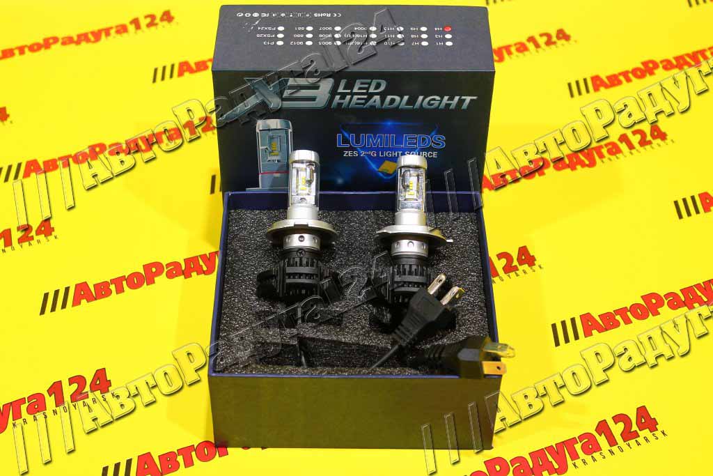 Фотография АВТОЛАМПА H4-12-24v 6500К 50W (светодиодная) (LED(X3)) (Компл.-2 шт.)